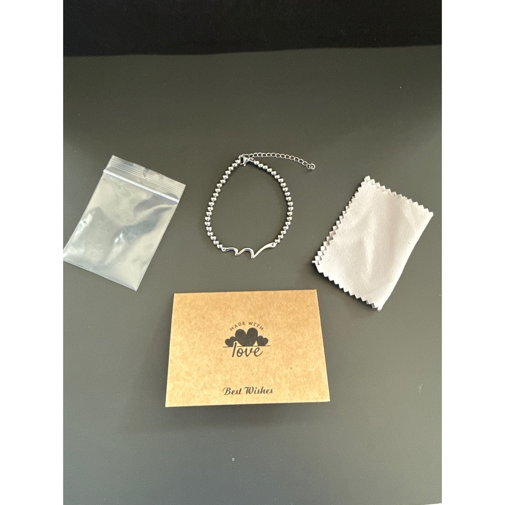 Silver Tone Beaded Wave Bracelet Happy Birthday Gift Set with Card and Pouch